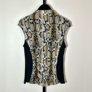 Kay Celine Sleeveless Cowl Neck Top Medium Mesh Snakeskin Print Blouse Chic